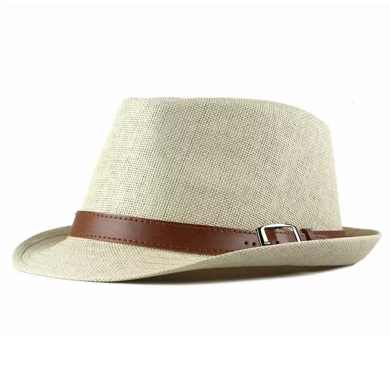 Men's Stylish Casual Leather Decor Straw Fedora Hat - Image 13