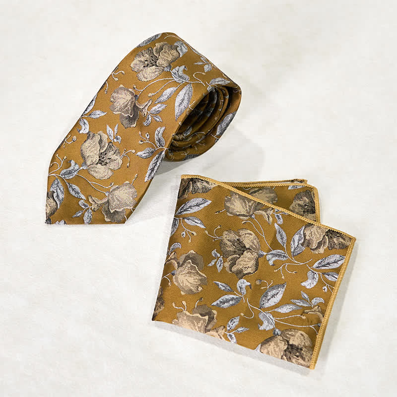 Men's Stylish Floral Printed Design Office Necktie Pocket Square - Image 3