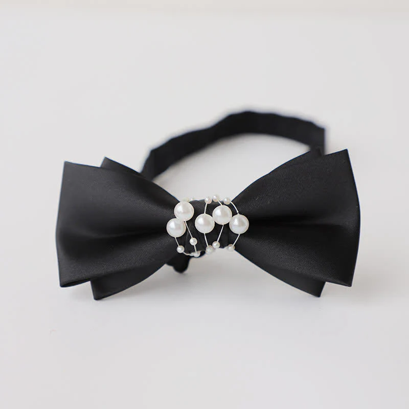 Men's Temperament Pearl Black Wedding Bow Tie - Image 4