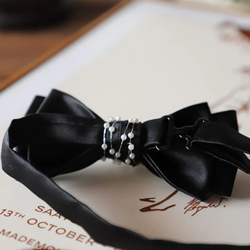 Men's Temperament Pearl Black Wedding Bow Tie - Image 8
