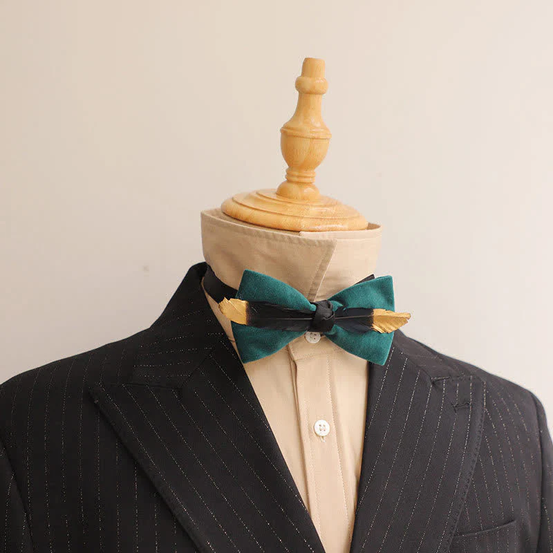 Men's Texture Velvet Feather Bow Tie - Image 6