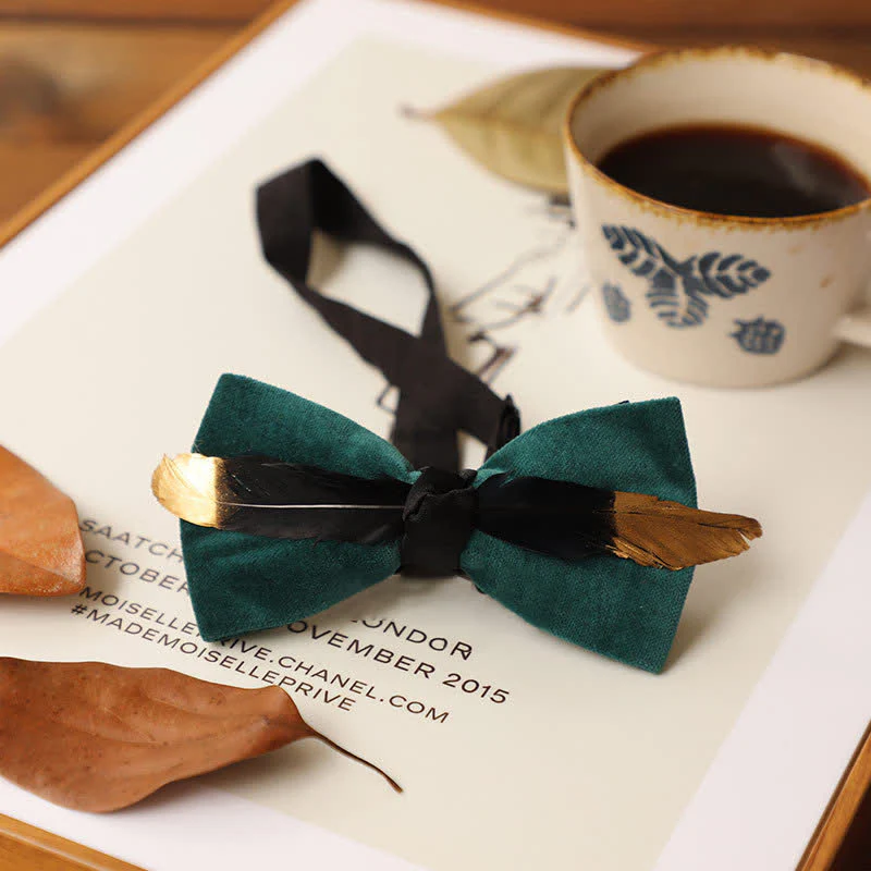 Men's Texture Velvet Feather Bow Tie - Image 7