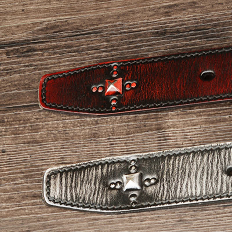 Men's Three Row Classic Pyramid Rivets Leather Belt - Image 5