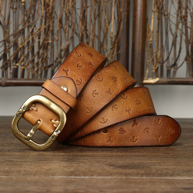 Men's Timeless Anchor Embossing Genuine Leather Belt - Image 6