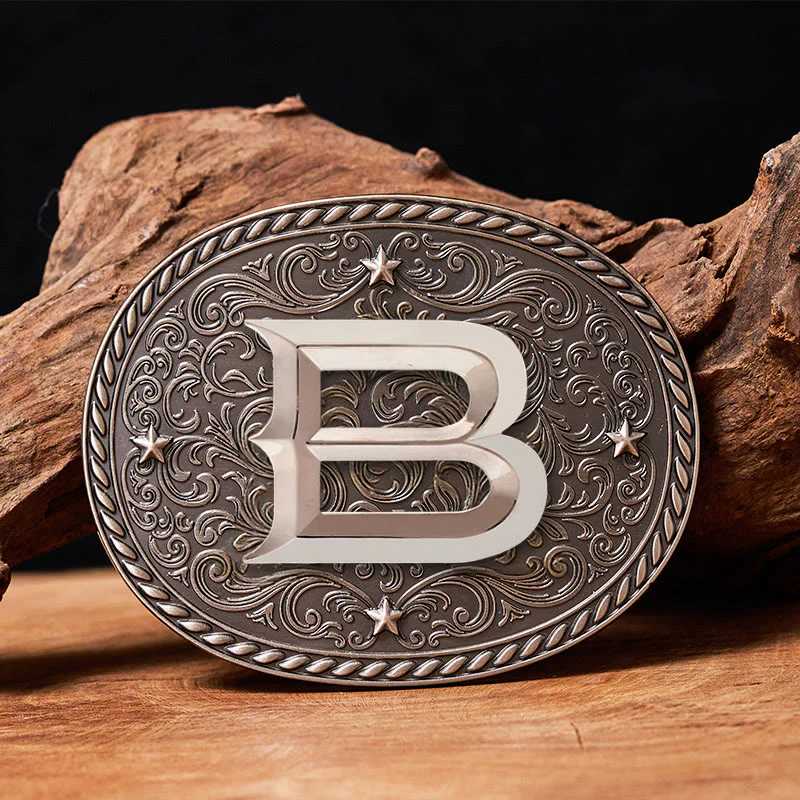 Men's Timeless DIY Initial Letter Silver Buckle Leather Belt - Image 5