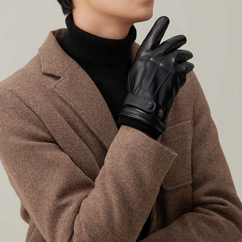 Men's Touch Screen Waterproof PU Leather Gloves - Image 5