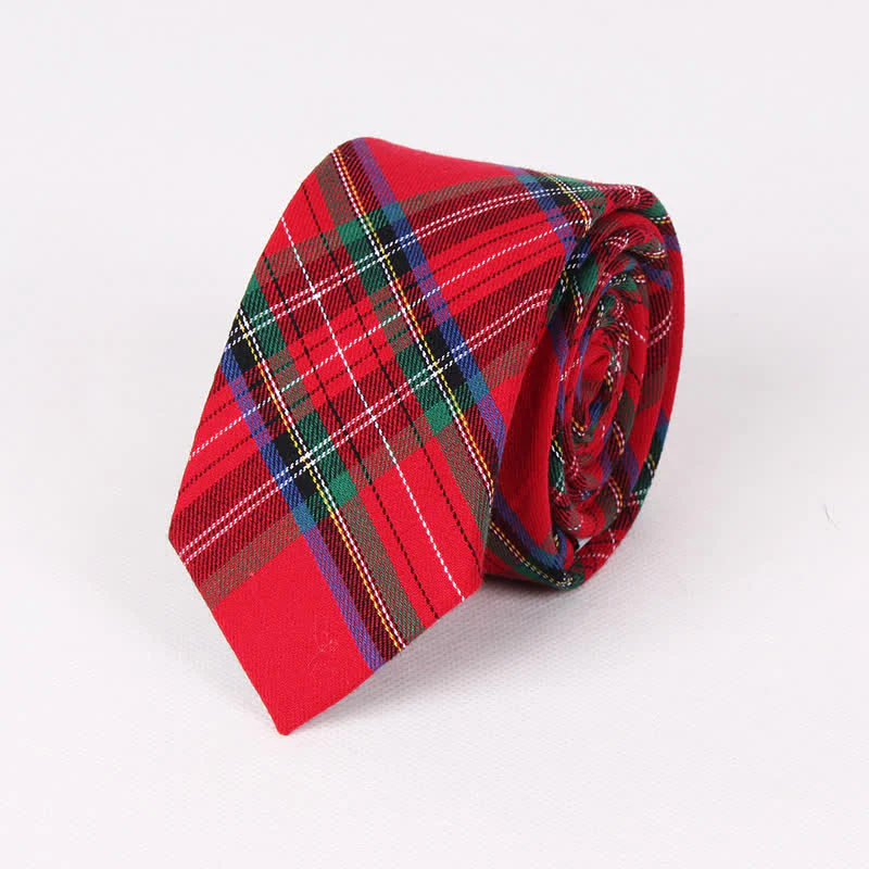 Men's Traditional Green Red Check Plaid Necktie - Image 5