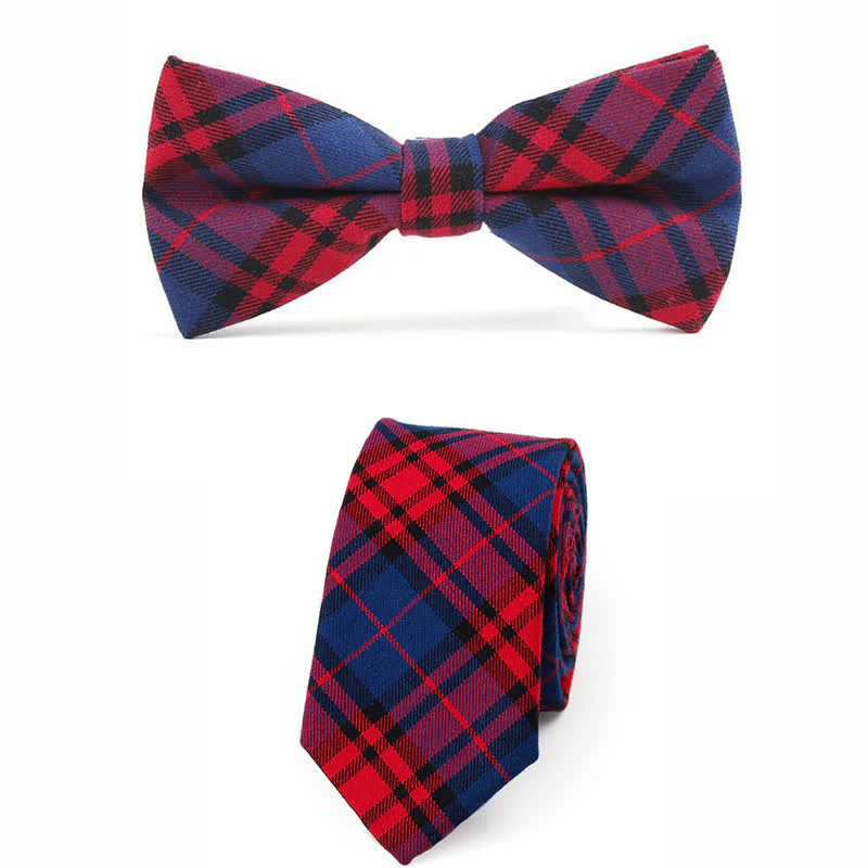 Men's Trendy Plaid Pattern Bow Tie Handkerchief Necktie - Image 24