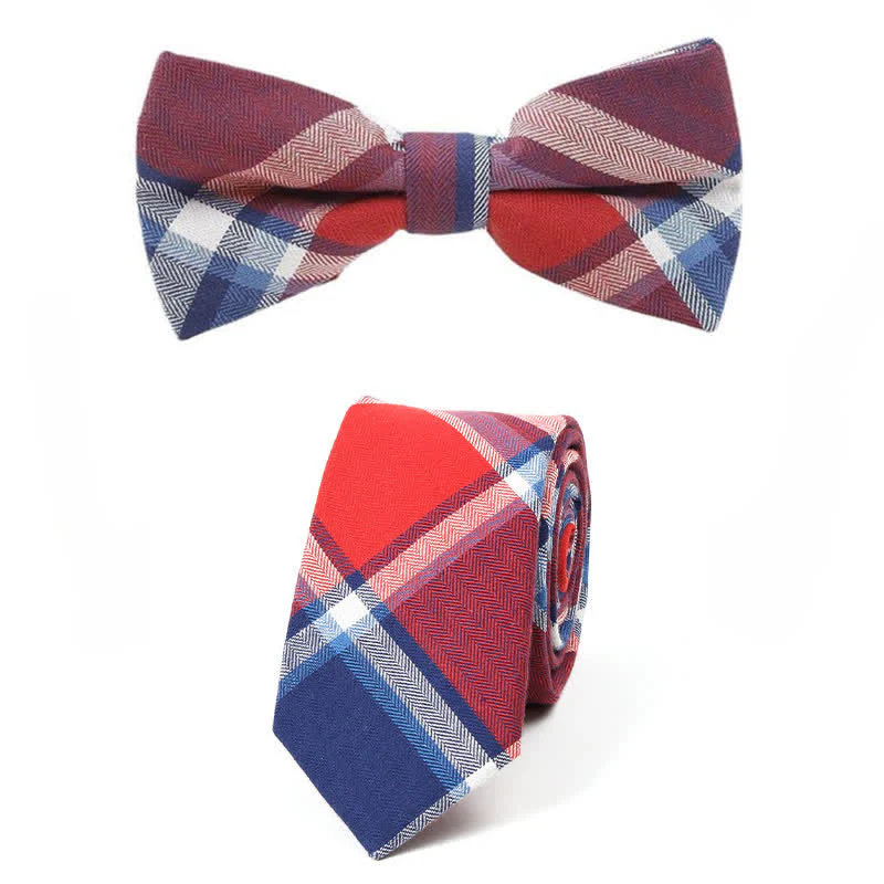 Men's Trendy Plaid Pattern Bow Tie Handkerchief Necktie - Image 33