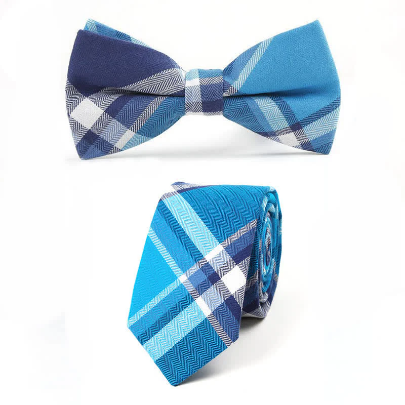 Men's Trendy Plaid Pattern Bow Tie Handkerchief Necktie - Image 36