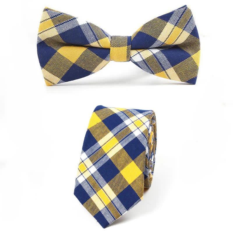 Men's Trendy Plaid Pattern Bow Tie Handkerchief Necktie - Image 45