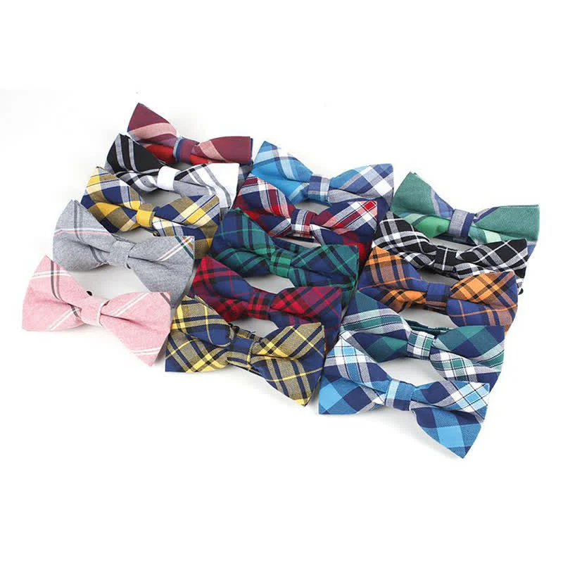Men's Trendy Plaid Pattern Bow Tie Handkerchief Necktie - Image 8