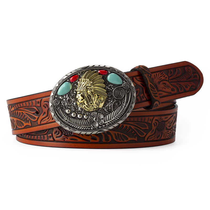 Men's Turquoise Country Indian Style Leather Belt - Image 9