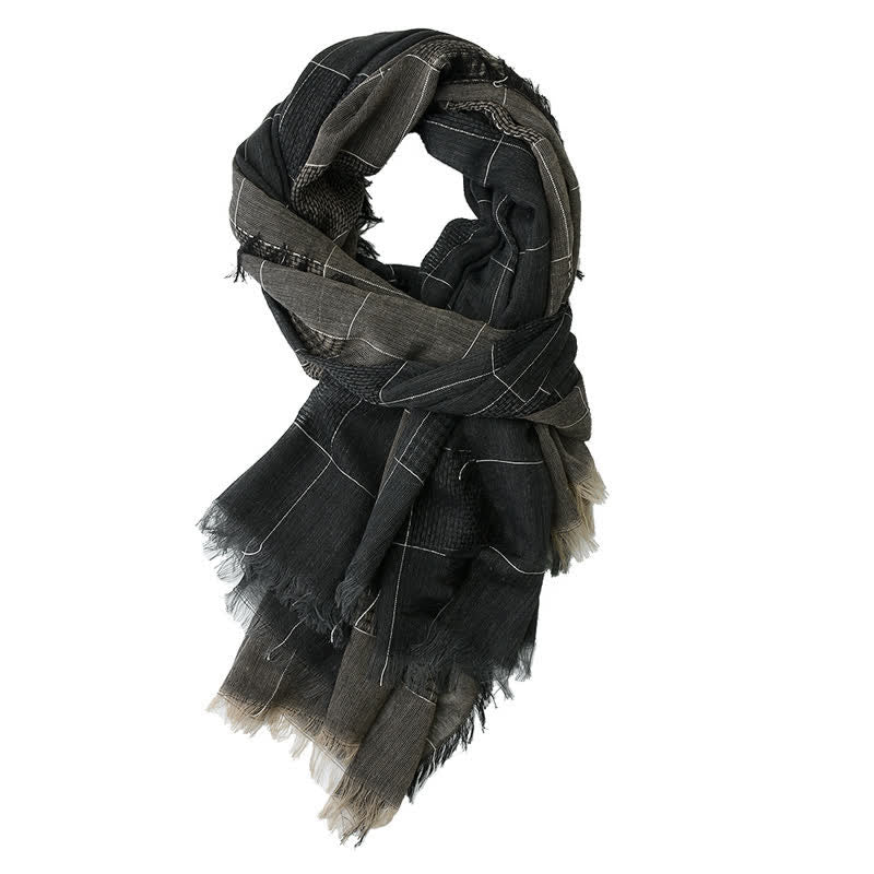 Men's Two-Tone Patchwork Checked Fringe Scarf - Image 2