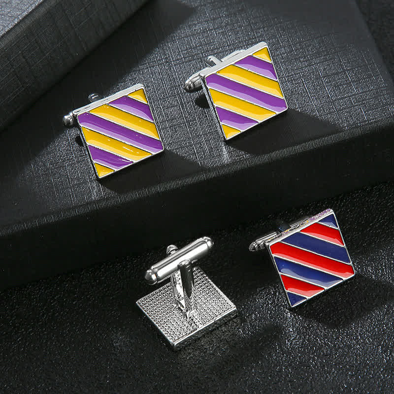 Men's Classical Two Tone Square Striped Cufflinks - Image 2
