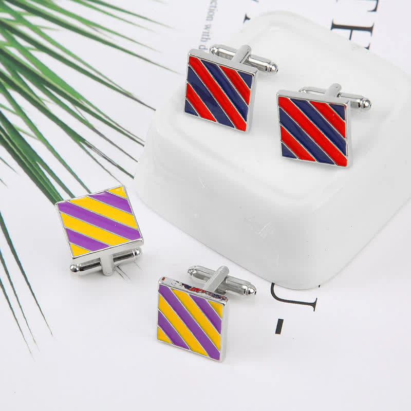Men's Classical Two Tone Square Striped Cufflinks - Image 6