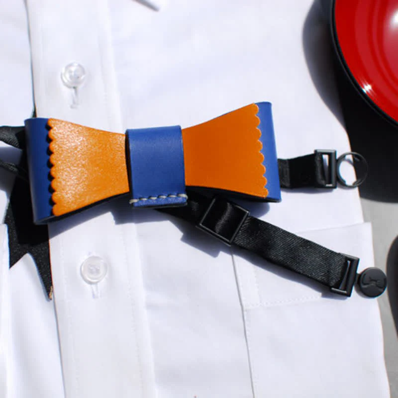 Men's Unique Color Collision Tanned Leather Bow Tie - Image 7