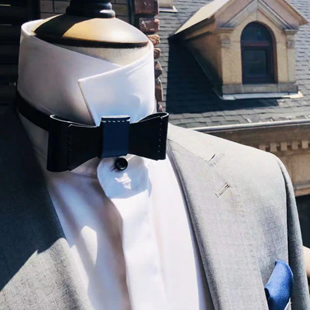 Men's Unique Color Collision Tanned Leather Bow Tie - Image 9