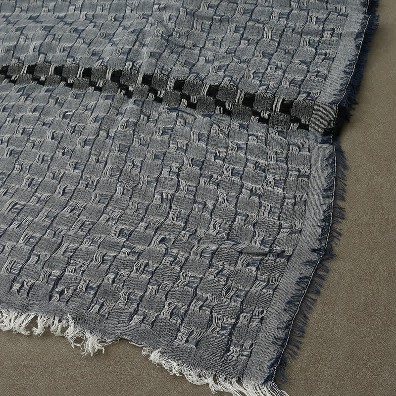 Men's Unique Crinkly Checkered Tassel Scarf - Image 5