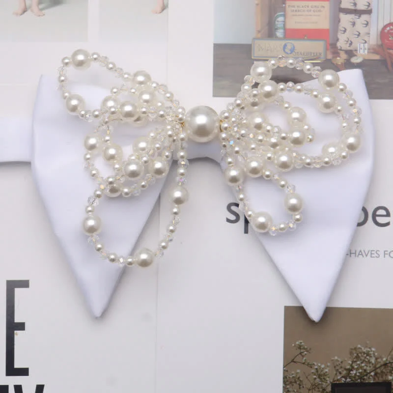 Men's Unique Imitation Pearl Oversized Pointed Bow Tie - Image 2