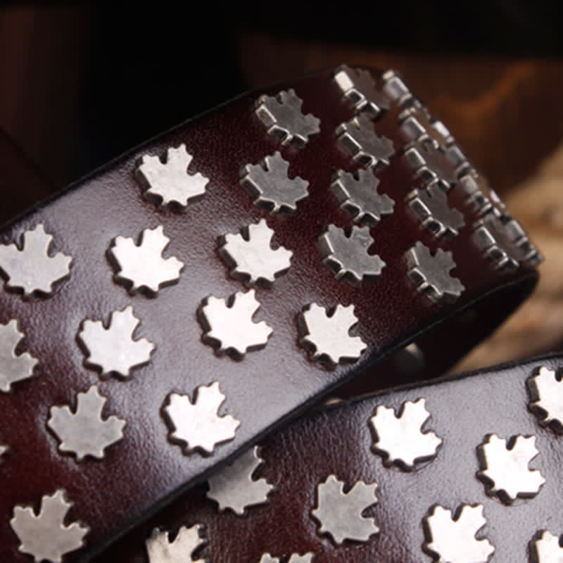 Men's Unique Maple Leaf Shape Rivets Leather Belt - Image 7