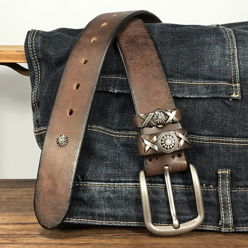 Men's Unique Rivet Studded Handmade Leather Belt - Image 3