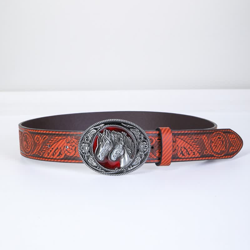 Men's Unique Western Bull Head Buckle Leather Belt - Image 3