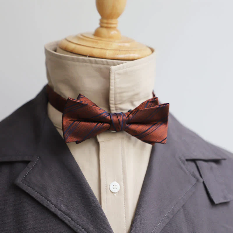 Men's Versatile Coffee Striped Bow Tie - Image 6