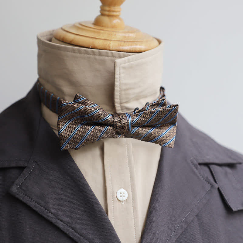 Men's Versatile Coffee Striped Bow Tie - Image 8
