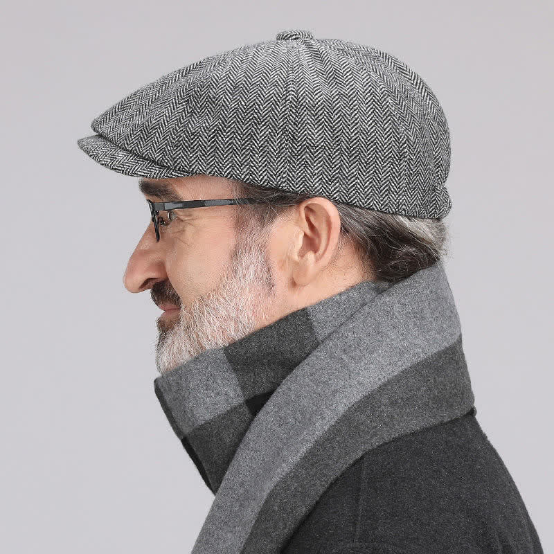 Men's Gentleman Herringbone Pattern Octagonal Beret Cap - Image 3