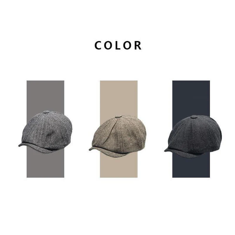 Men's Gentleman Herringbone Pattern Octagonal Beret Cap - Image 5