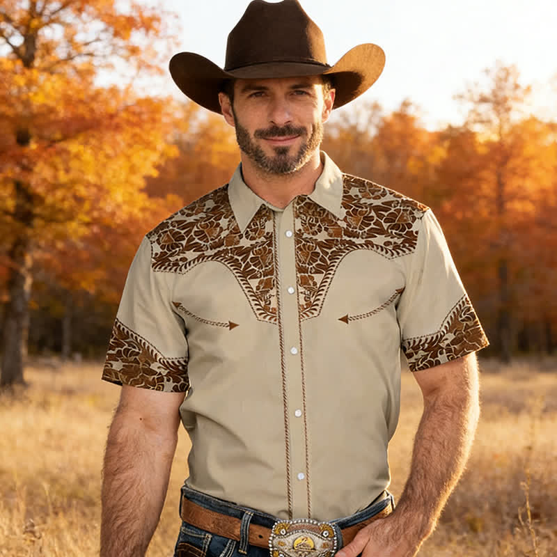 Men's Versatile Western Style Floral 3D Print Western Shirt