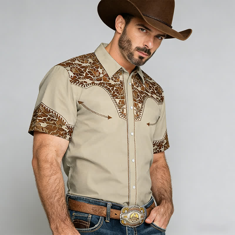 Men's Versatile Western Style Floral 3D Print Western Shirt - Image 2