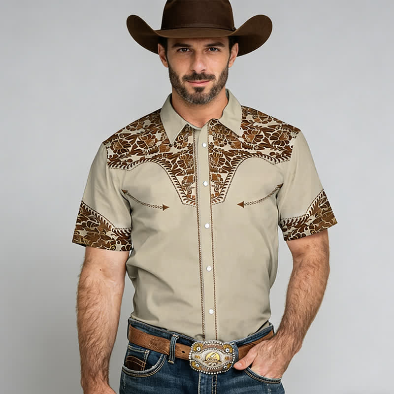 Men's Versatile Western Style Floral 3D Print Western Shirt - Image 3