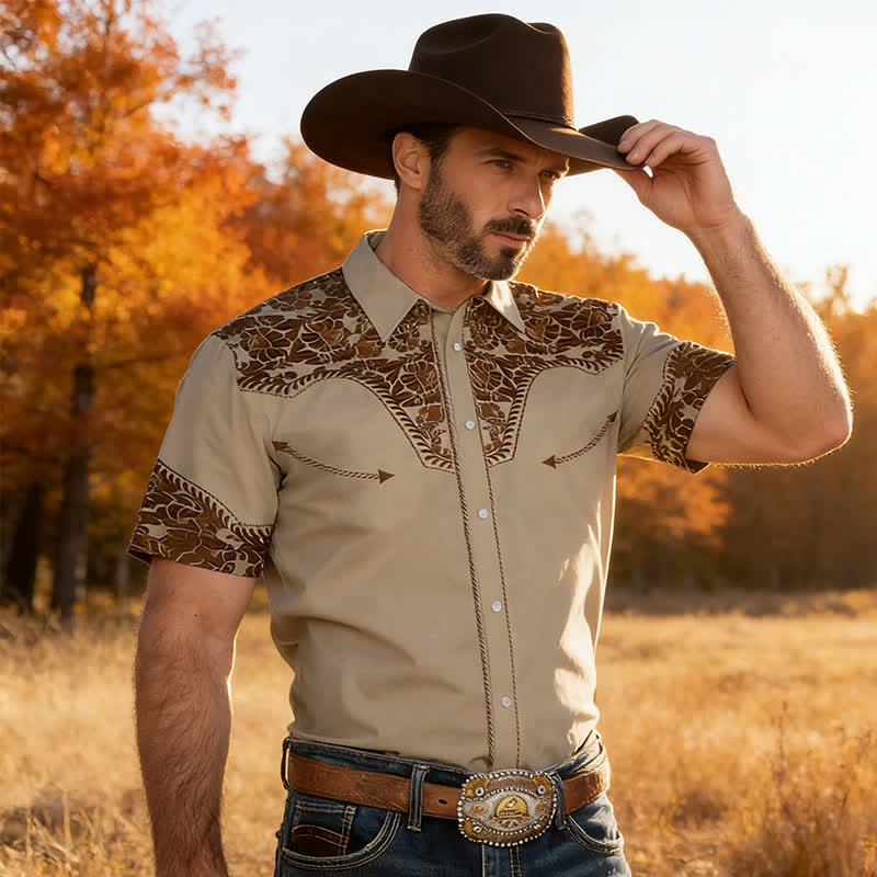 Men's Versatile Western Style Floral 3D Print Western Shirt - Image 4