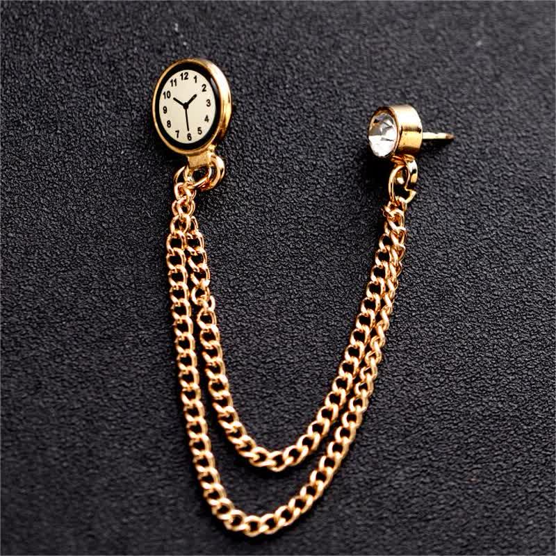 Men's Vintage Badge Clock Chain Brooch - Image 2