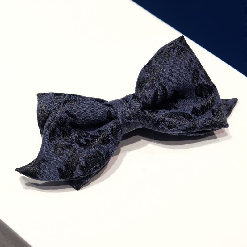Men's Vintage Dark Blue Jacquard Wedding Bow Tie - Image 8