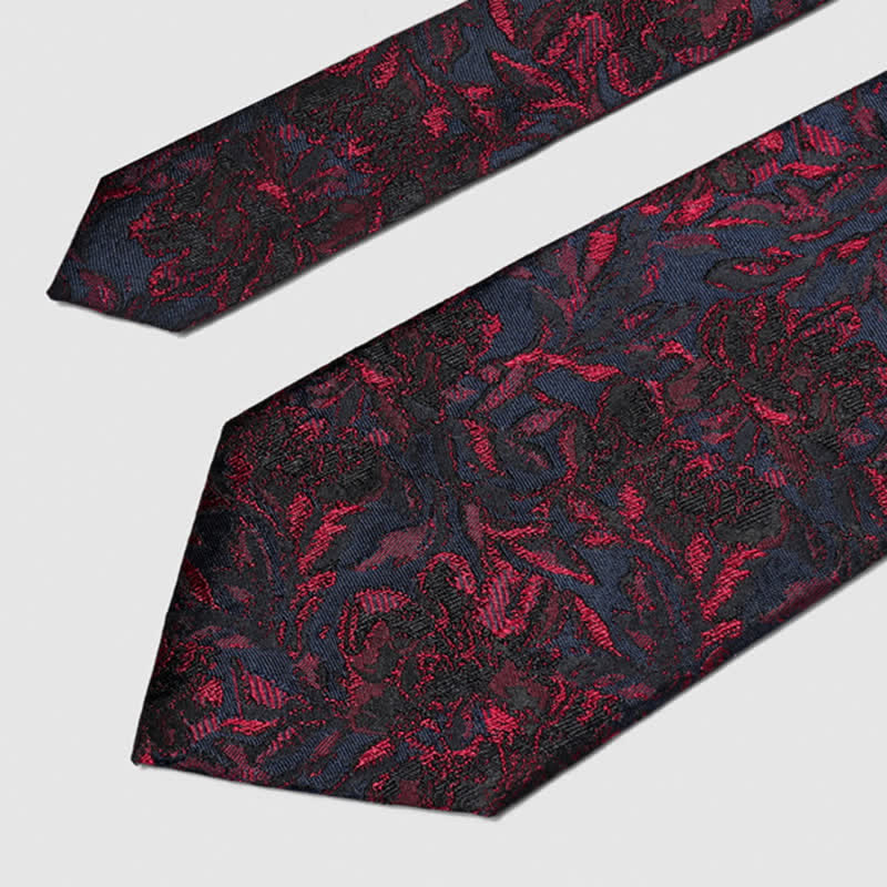 Men's Vintage Dark Red Flower Pure Silk Necktie - Image 3
