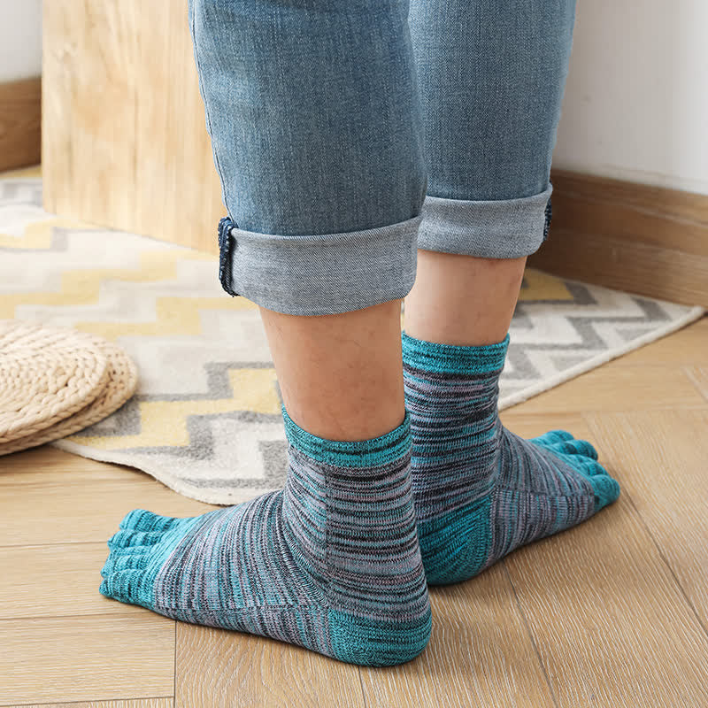 Men's Vintage Ethnic Striped Five Fingers Split Crew Socks - Image 9