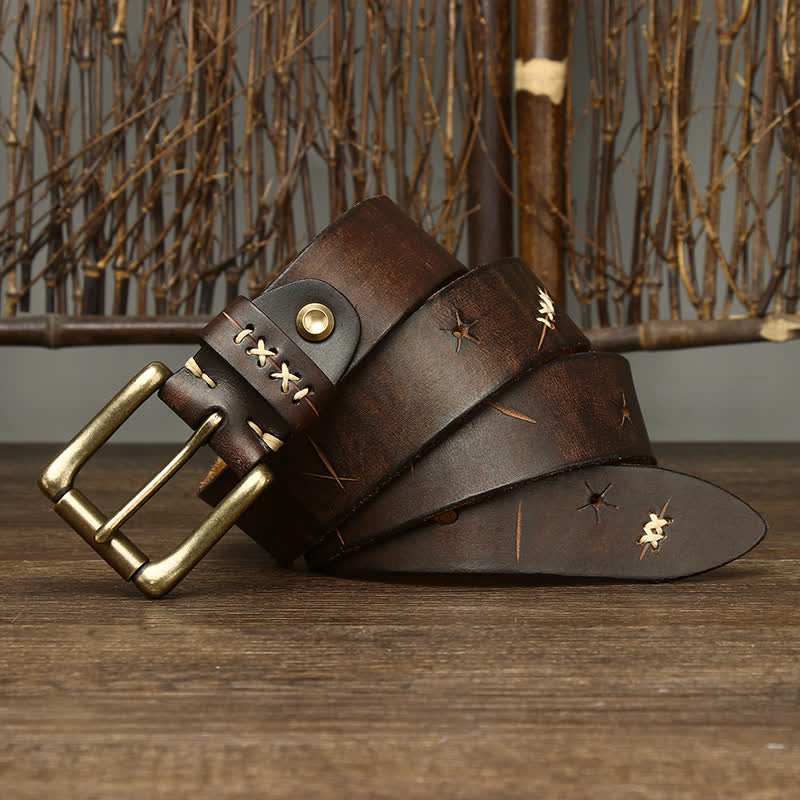 Men's Vintage Fancy Carving Leather Belt - Image 4