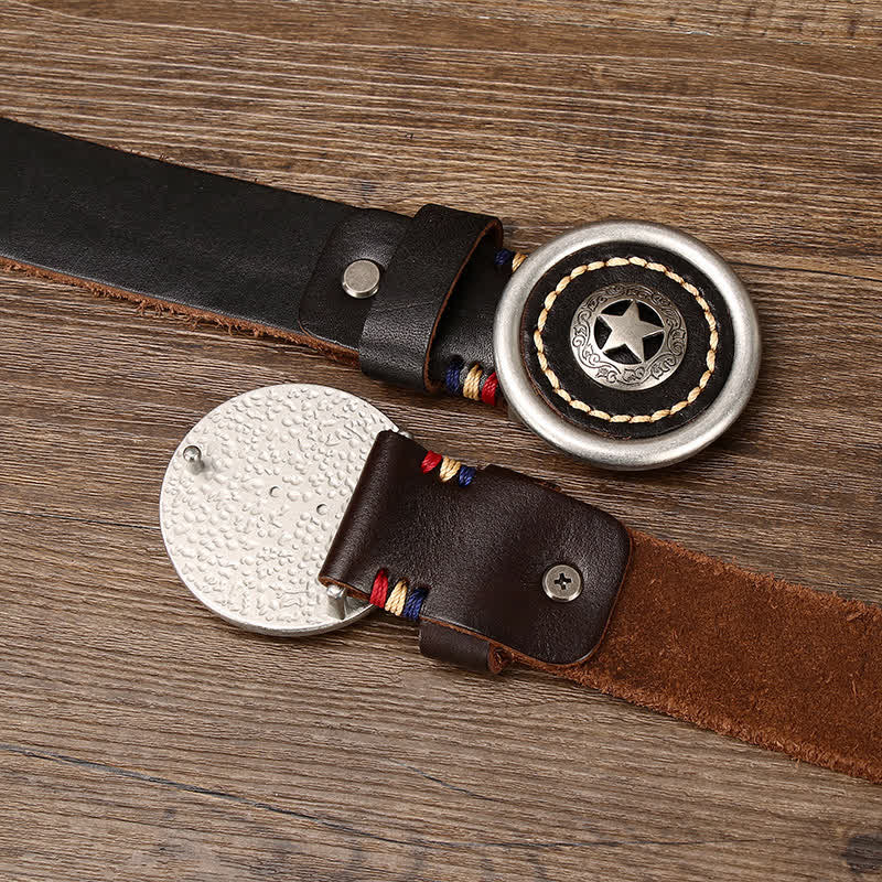 Men's Vintage Pentacle Thicken Leather Belt - Image 5