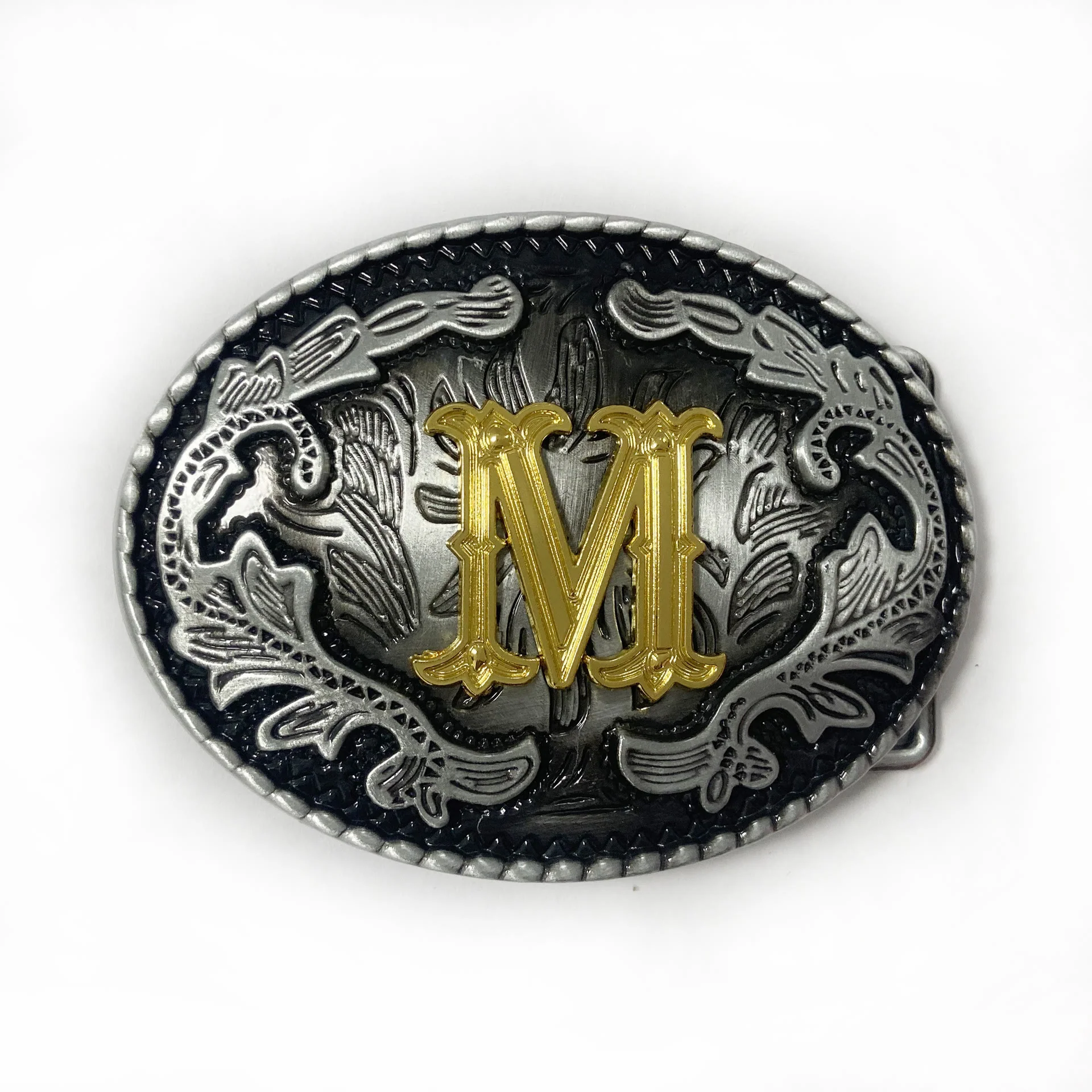 Men's Vintage Silver Oval Carved Golden Letter Buckle Leather Belt - Image 22