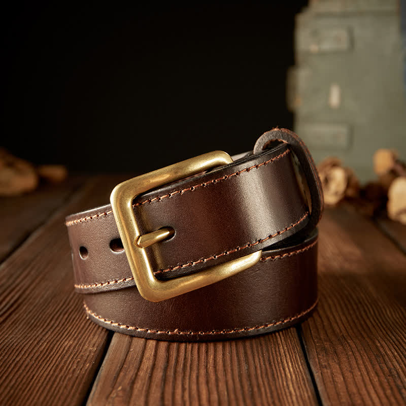 Men's Vintage Single Prong Buckle Leather Belt - Image 3