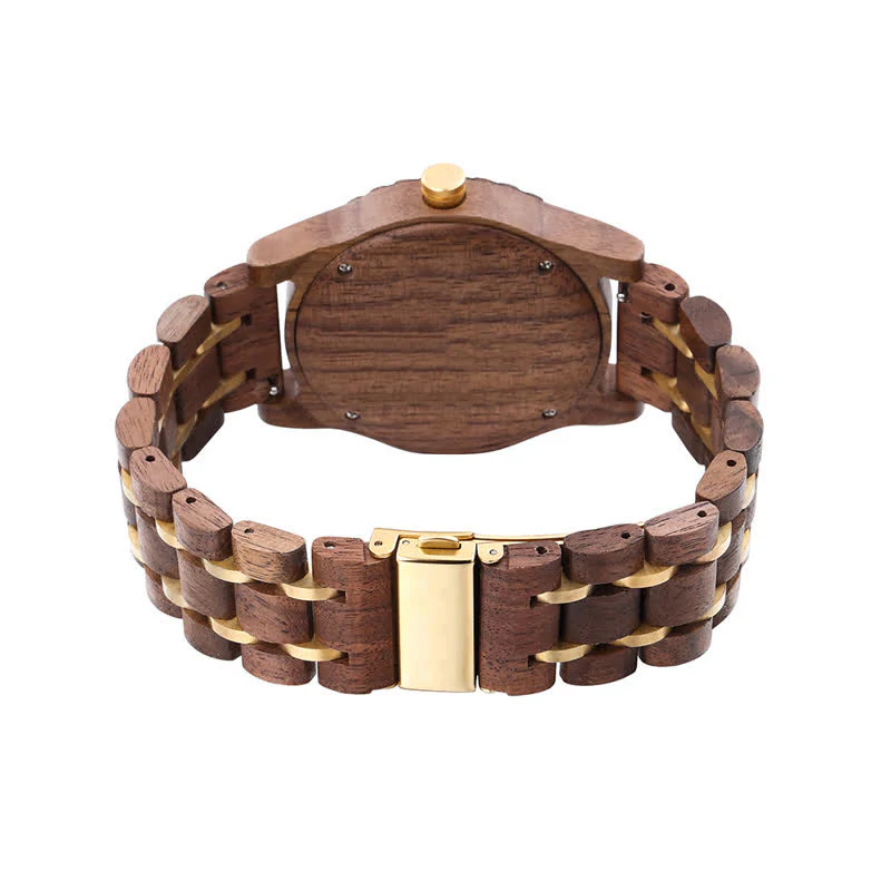 Men's Walnut Wood Three Sub-Dial Wooden Watch - Image 4