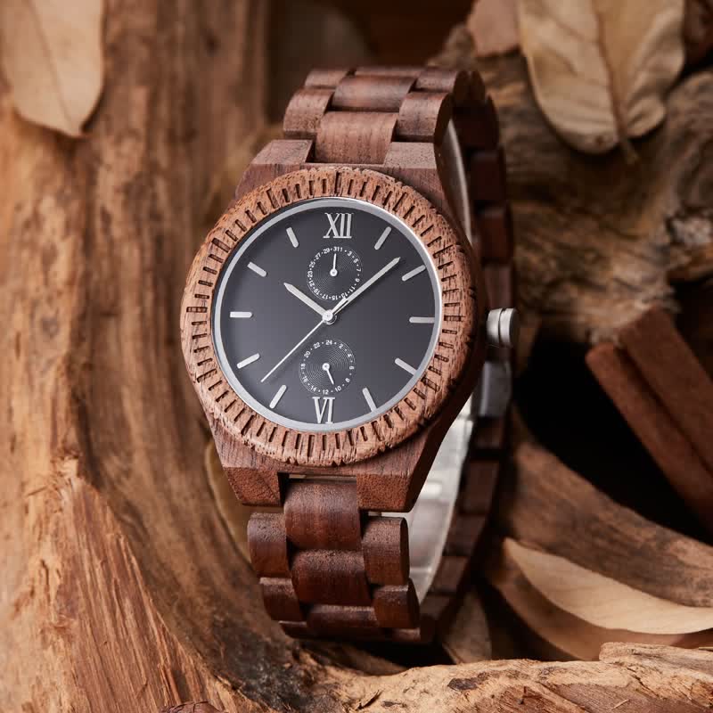 Men's Eco Friendly Wood Two Sub-Dial Wooden Watch - Image 15