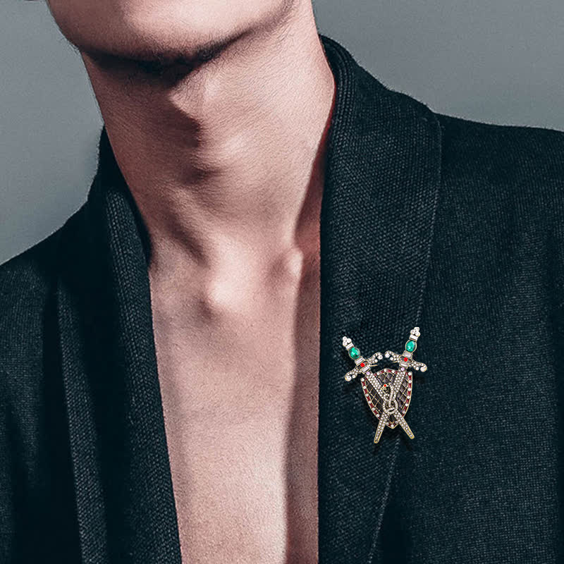 Men's Warrior Sword And Shield Brooch - Image 3