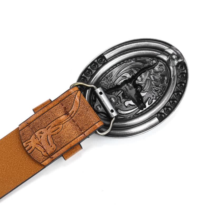 Men's Western Cowboy Turquoise Bull Leather Belt - Image 6