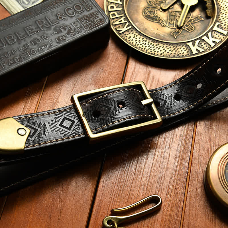 Men's Western Geometric Pattern Leather Belt - Image 15