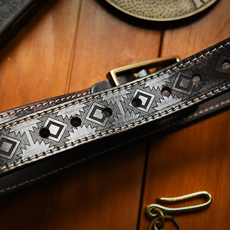Men's Western Geometric Pattern Leather Belt - Image 16