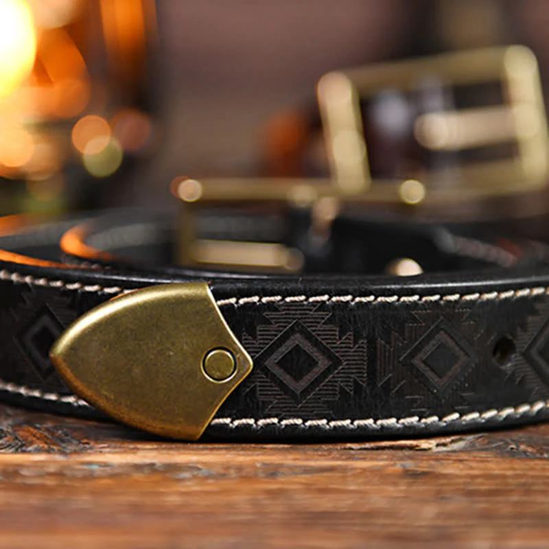 Men's Western Geometric Pattern Leather Belt - Image 19